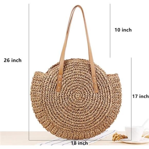 Straw Handbags Women Handwoven Round Corn Straw Bags - Picture 5 of 7